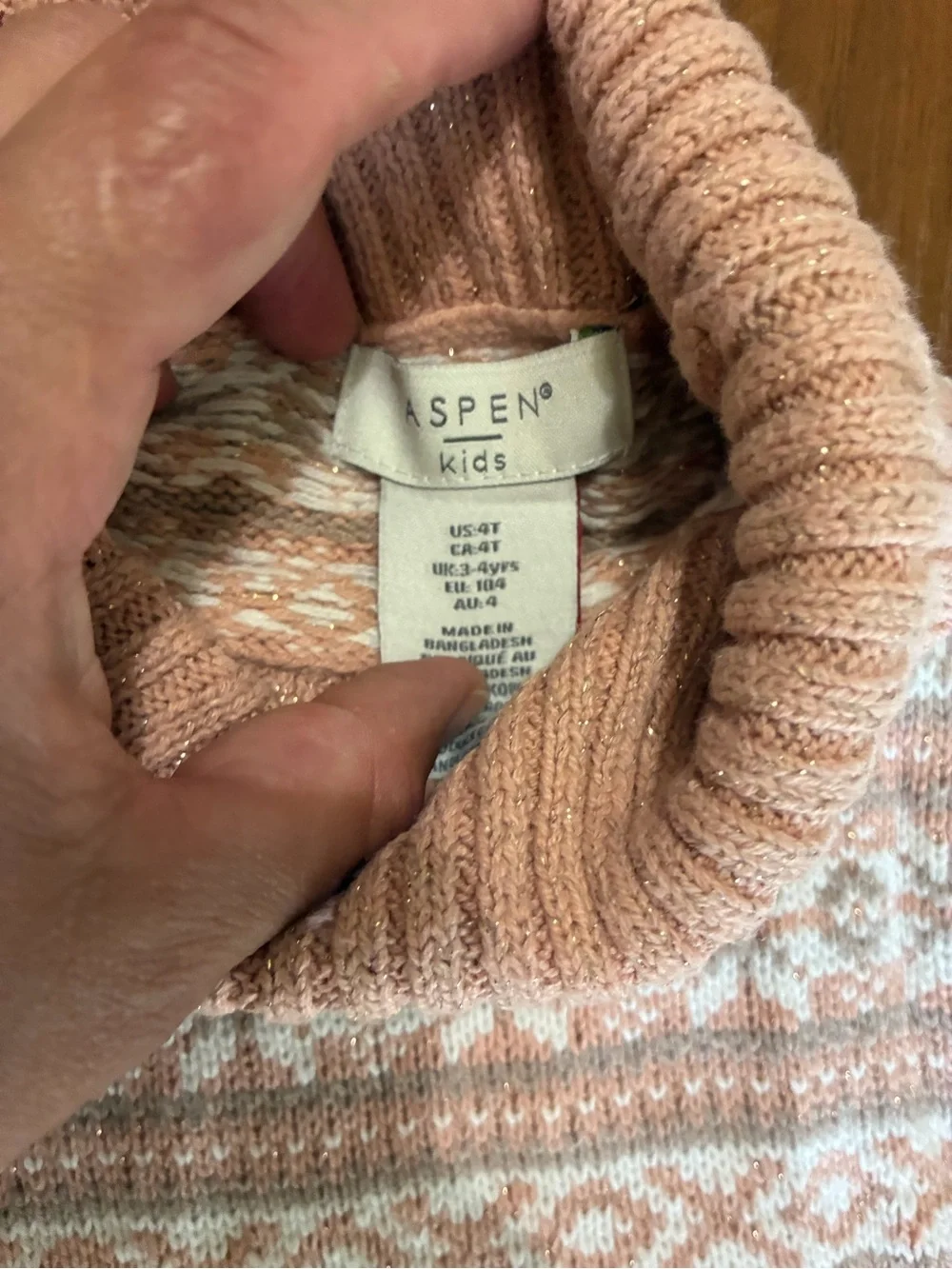 Girls' Pink Fair Isle Turtleneck Sweater Coat